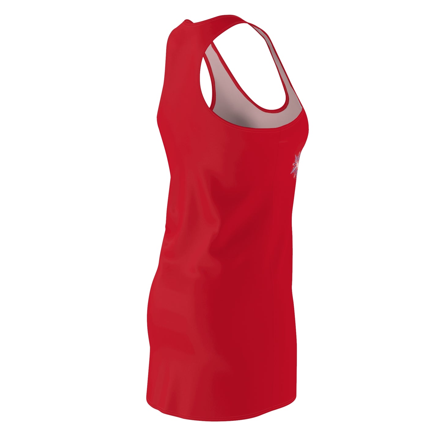 Women's Snowflake Trio Sparkle Design on Dark Red Cut & Sew Racerback Dress (AOP)