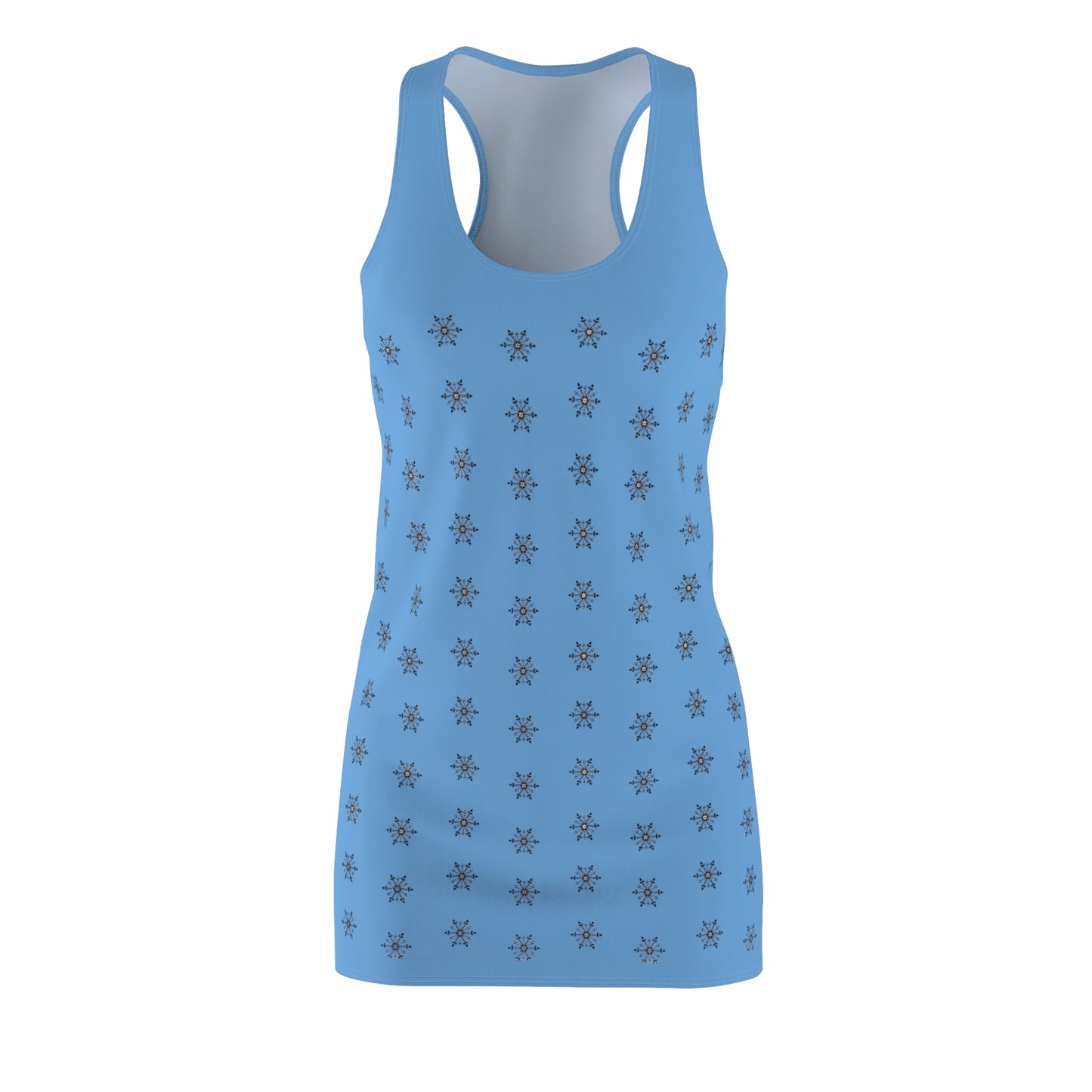 Women's Snowflake Black Design on Light Blue Cut & Sew Racerback Dress (AOP)