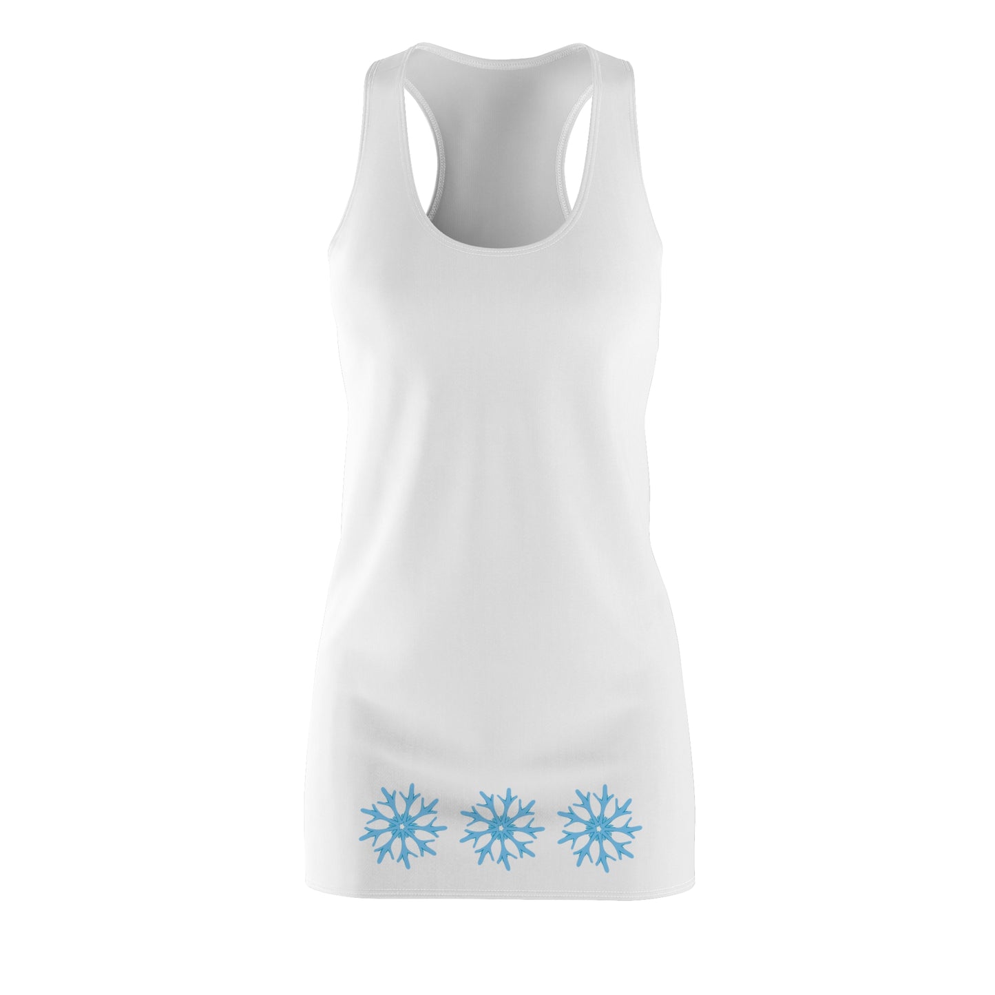 Light Blue Snowflake on White Women's Cut & Sew Racerback Dress (AOP)