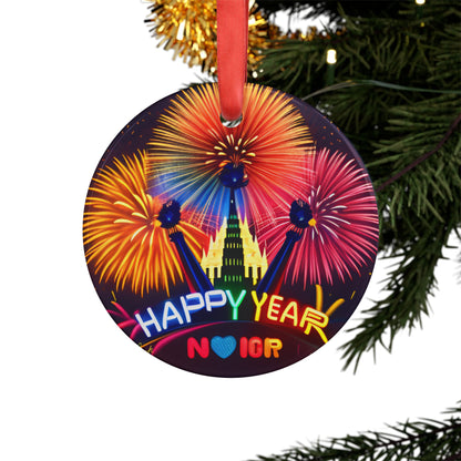 Happy New Year Design 2 Acrylic Ornament with Ribbon