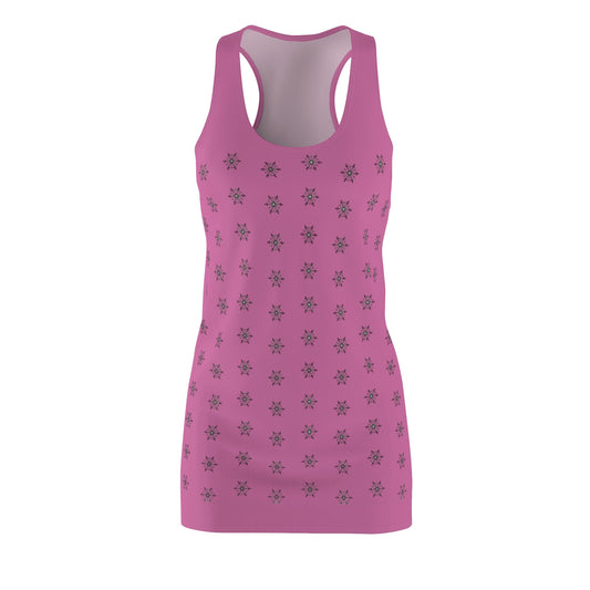 Women's Snowflake Black Design on Light Pink Cut & Sew Racerback Dress (AOP)