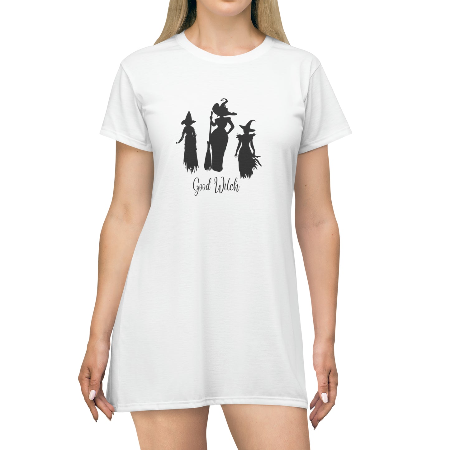 Good Witch T-Shirt Dress (AOP) white