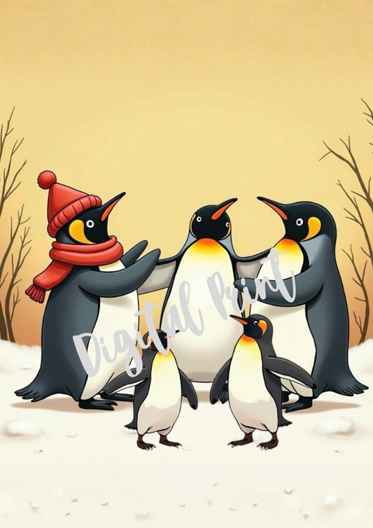 Penguins Christmas Art Digital Poster Download