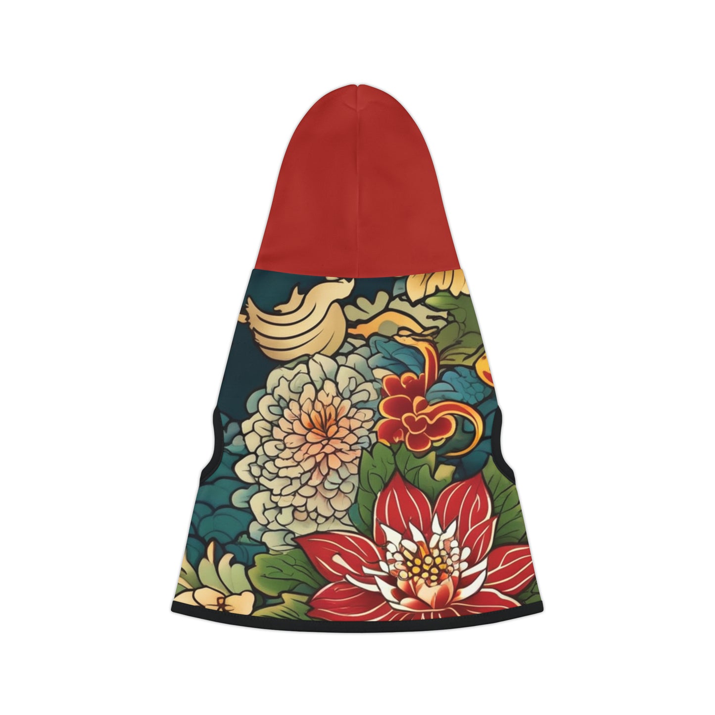 Japanese Flower Design 2 Red Hood Pet Hoodie