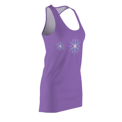 Women's Snowflake Trio Sparkle Design on Light Purple Cut & Sew Racerback Dress (AOP)