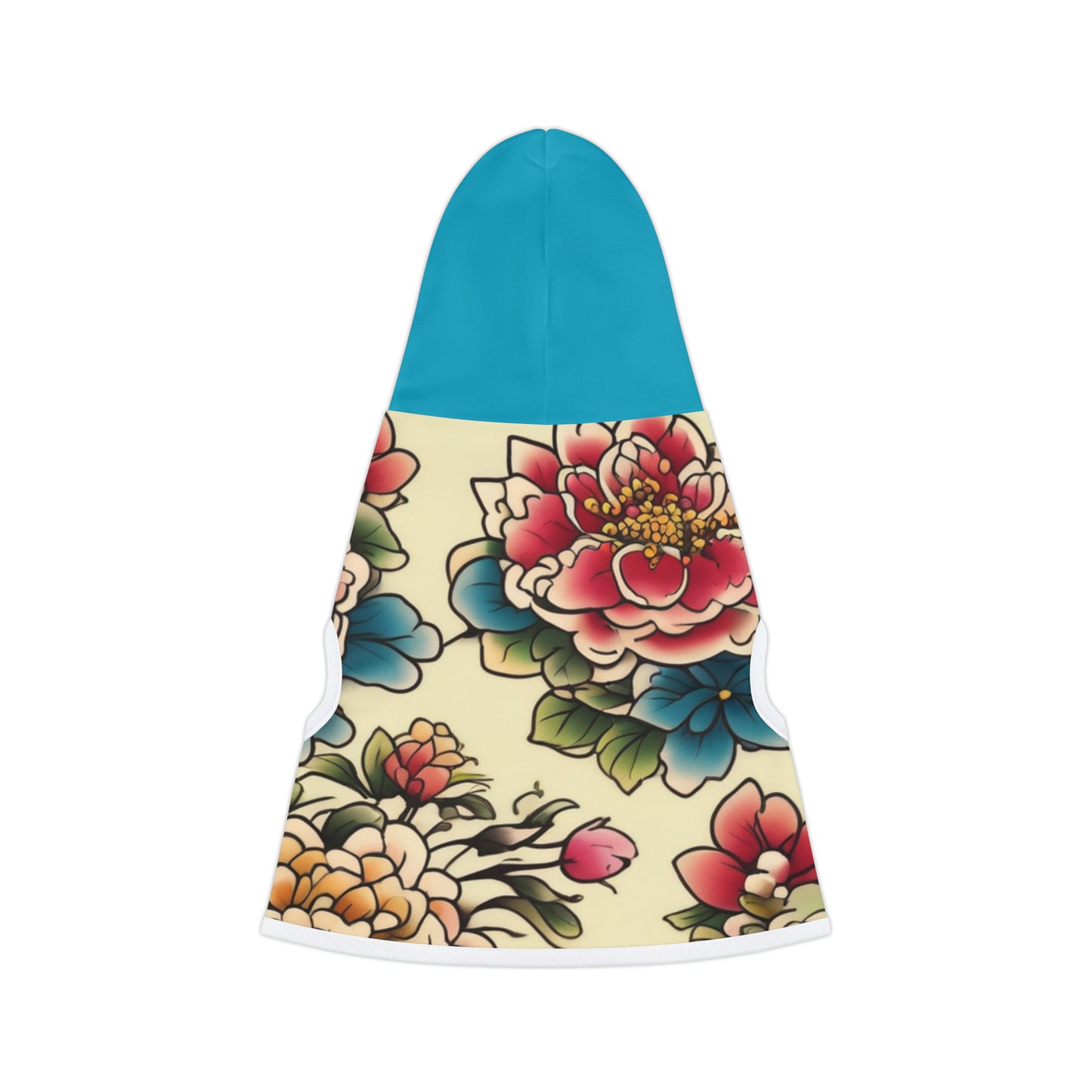 Japanese Flower Design Blue Hood Pet Hoodie