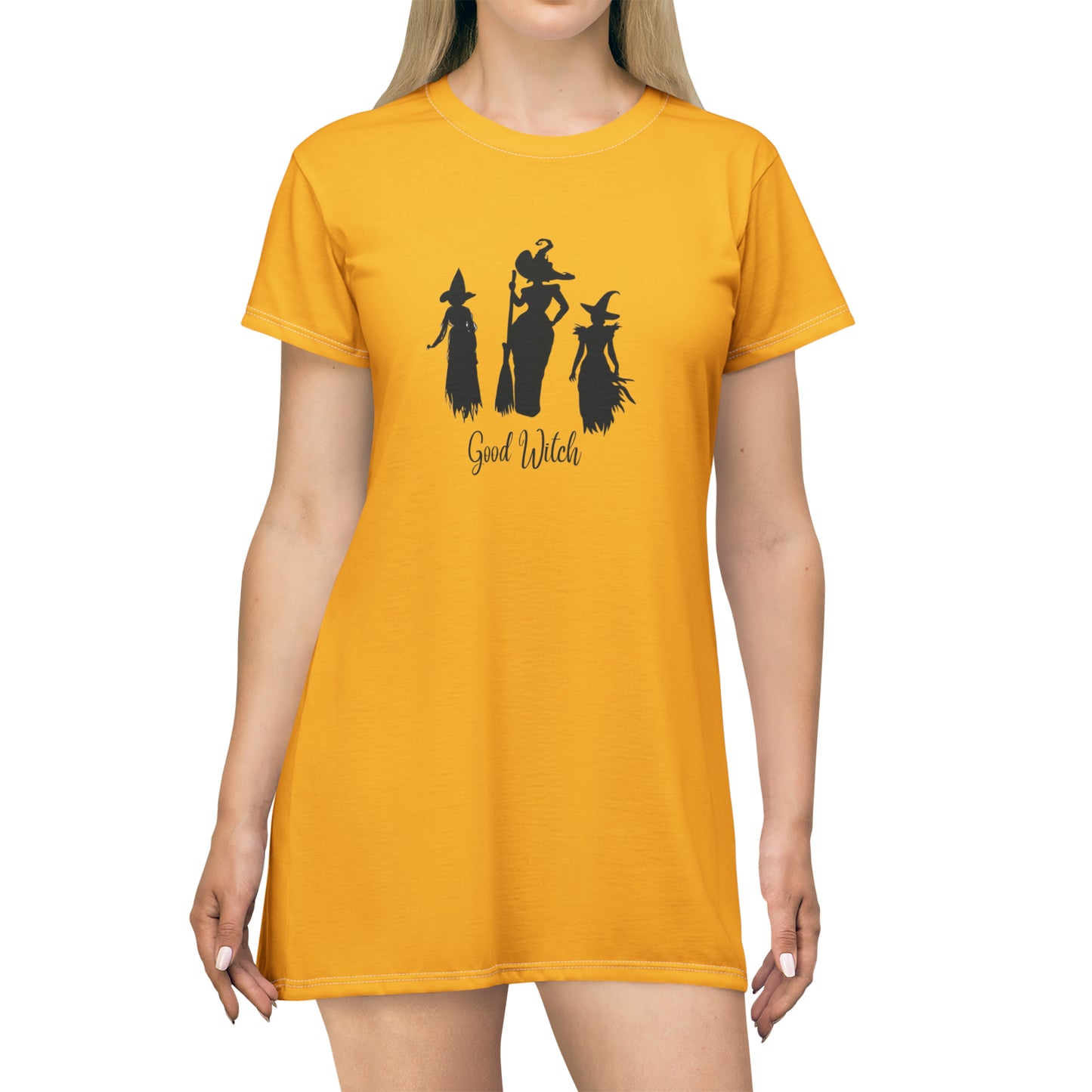 Good Witch T-Shirt Dress (AOP) yellow