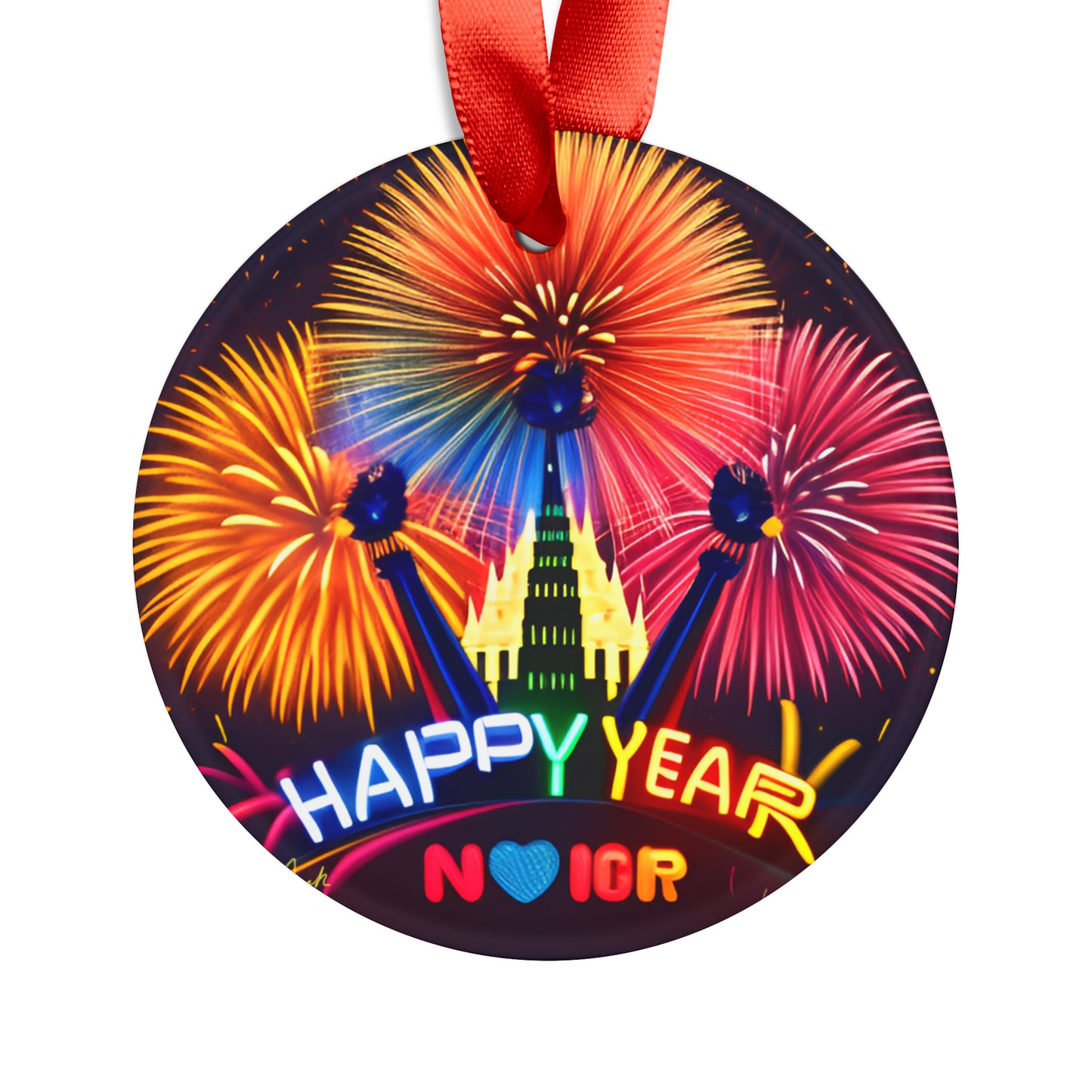 Happy New Year Design 2 Acrylic Ornament with Ribbon