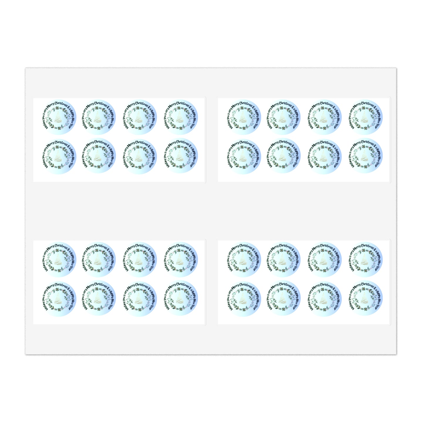 Merry Christmas & Happy New Year Stickers blue trim (32 stickers per 11x8.5 size sheet)