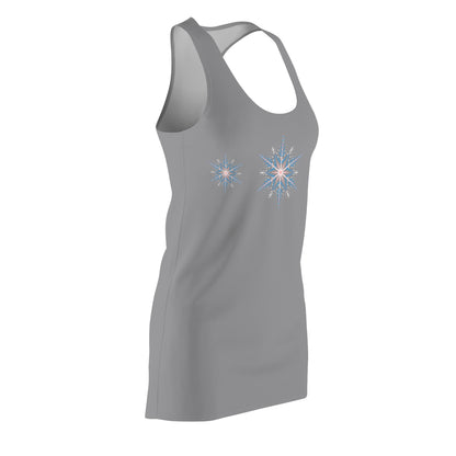 Women's Snowflake Trio Sparkle Design on Grey Cut & Sew Racerback Dress (AOP)