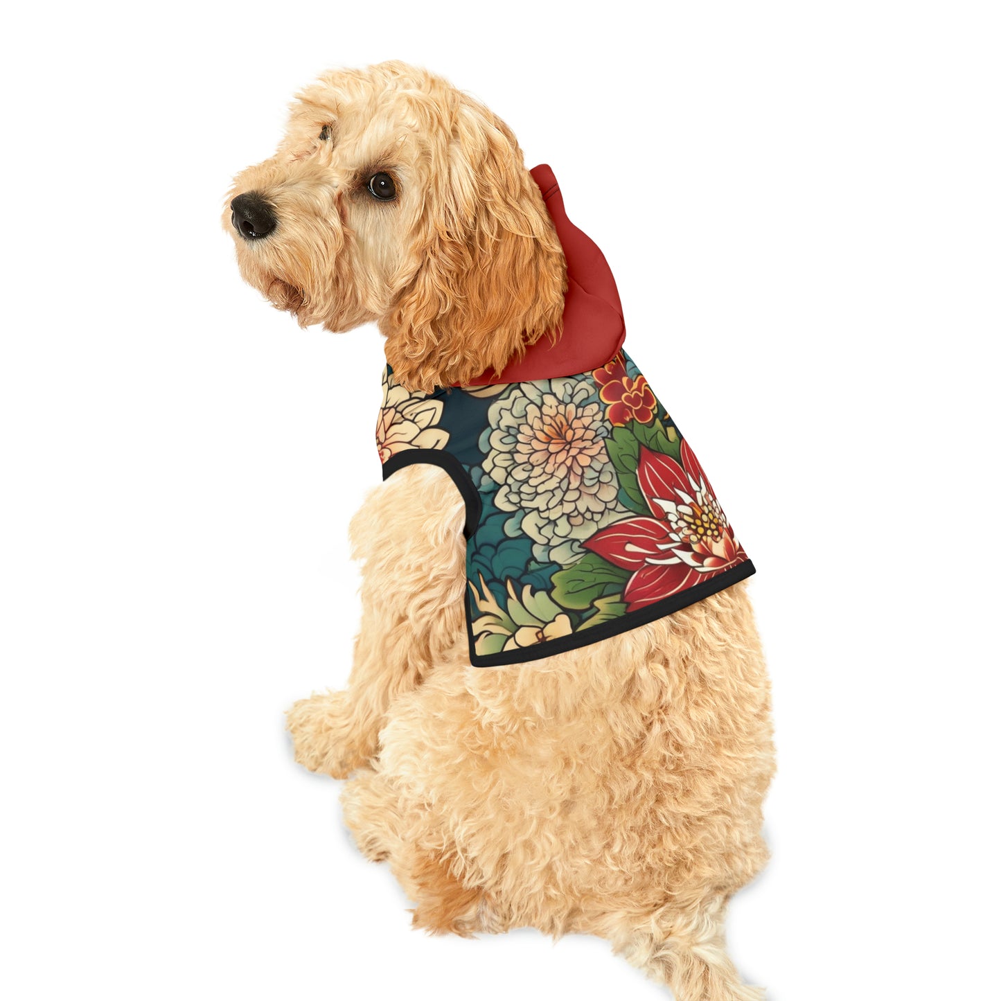 Japanese Flower Design 2 Red Hood Pet Hoodie