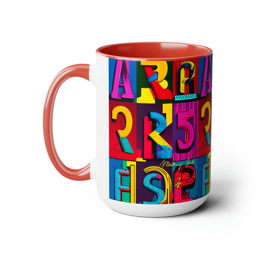 Two-Tone Alpha Coffee Mugs, 15oz