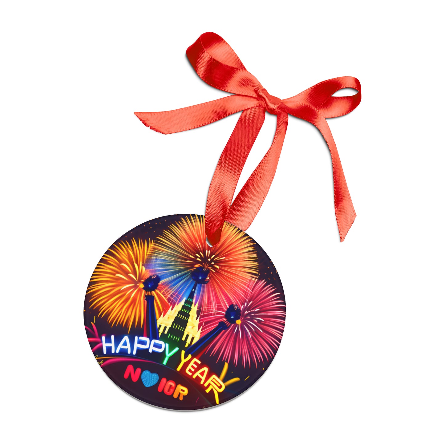 Happy New Year Design 2 Acrylic Ornament with Ribbon