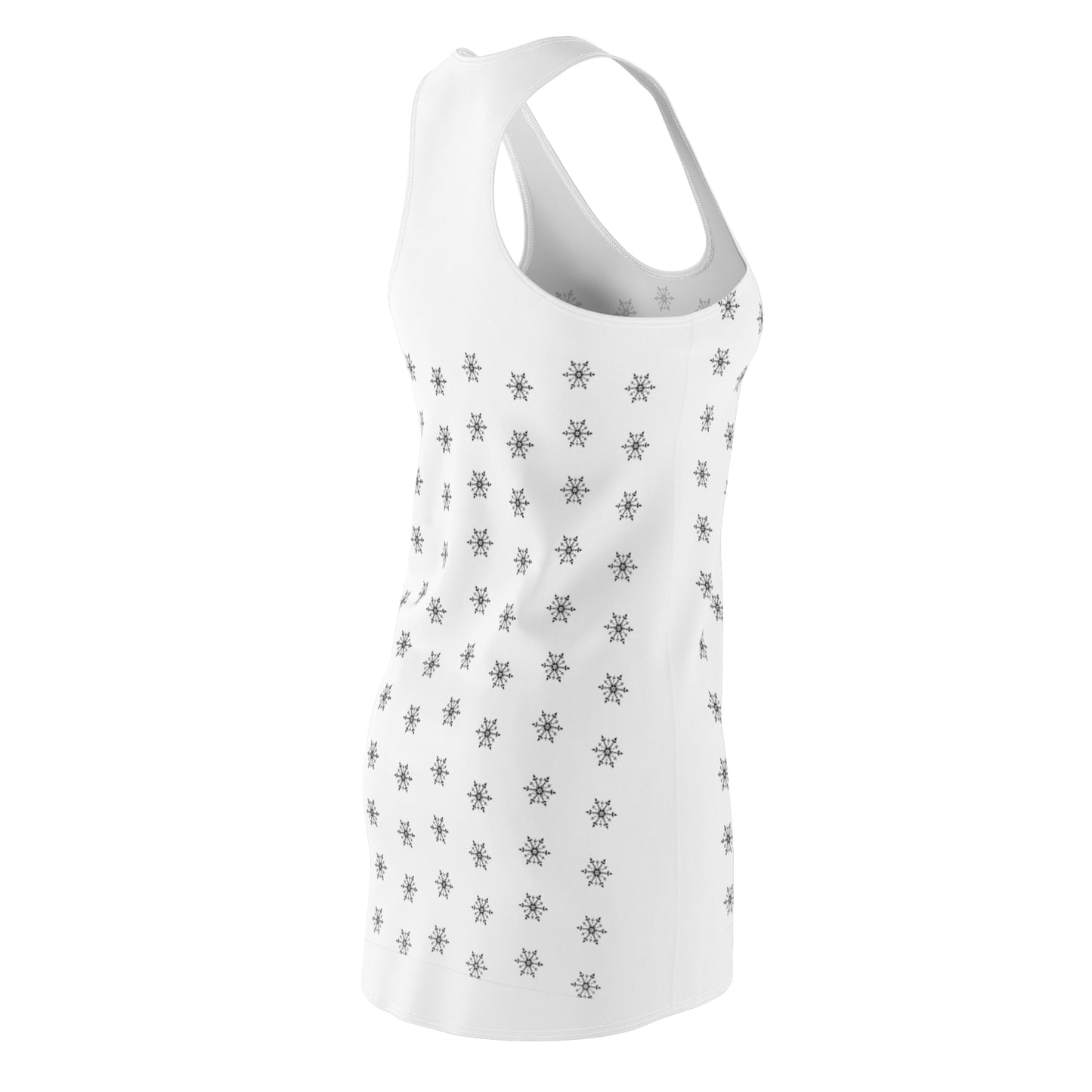 Women's Snowflake Black Design on White Cut & Sew Racerback Dress (AOP)