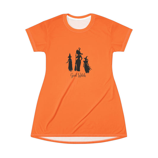 Good Witch T-Shirt Dress (AOP) orange