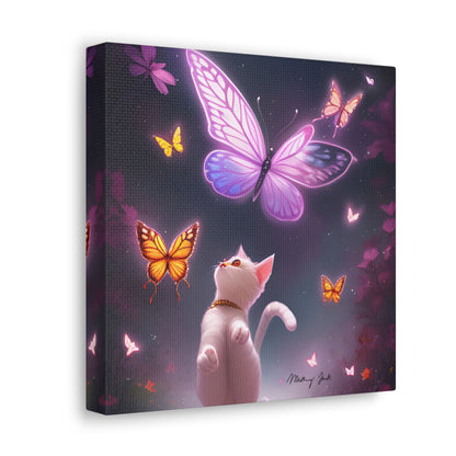 White Kitten & Butterflies Canvas Gallery Wraps