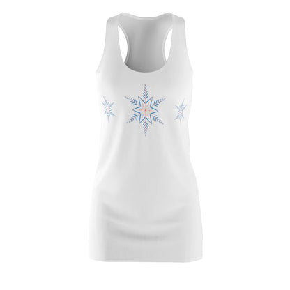 Women's Snowflake Trio Sparkle Design on White Cut & Sew Racerback Dress (AOP)