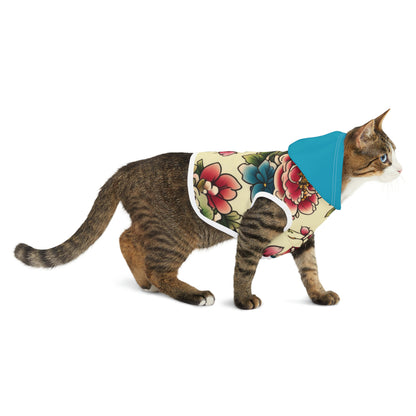 Japanese Flower Design Blue Hood Pet Hoodie