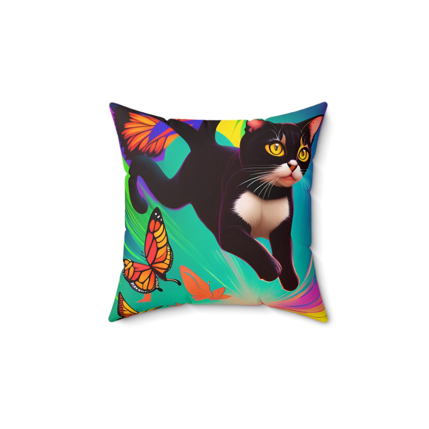 Black Cat Butterflies Spun Polyester Square Pillow