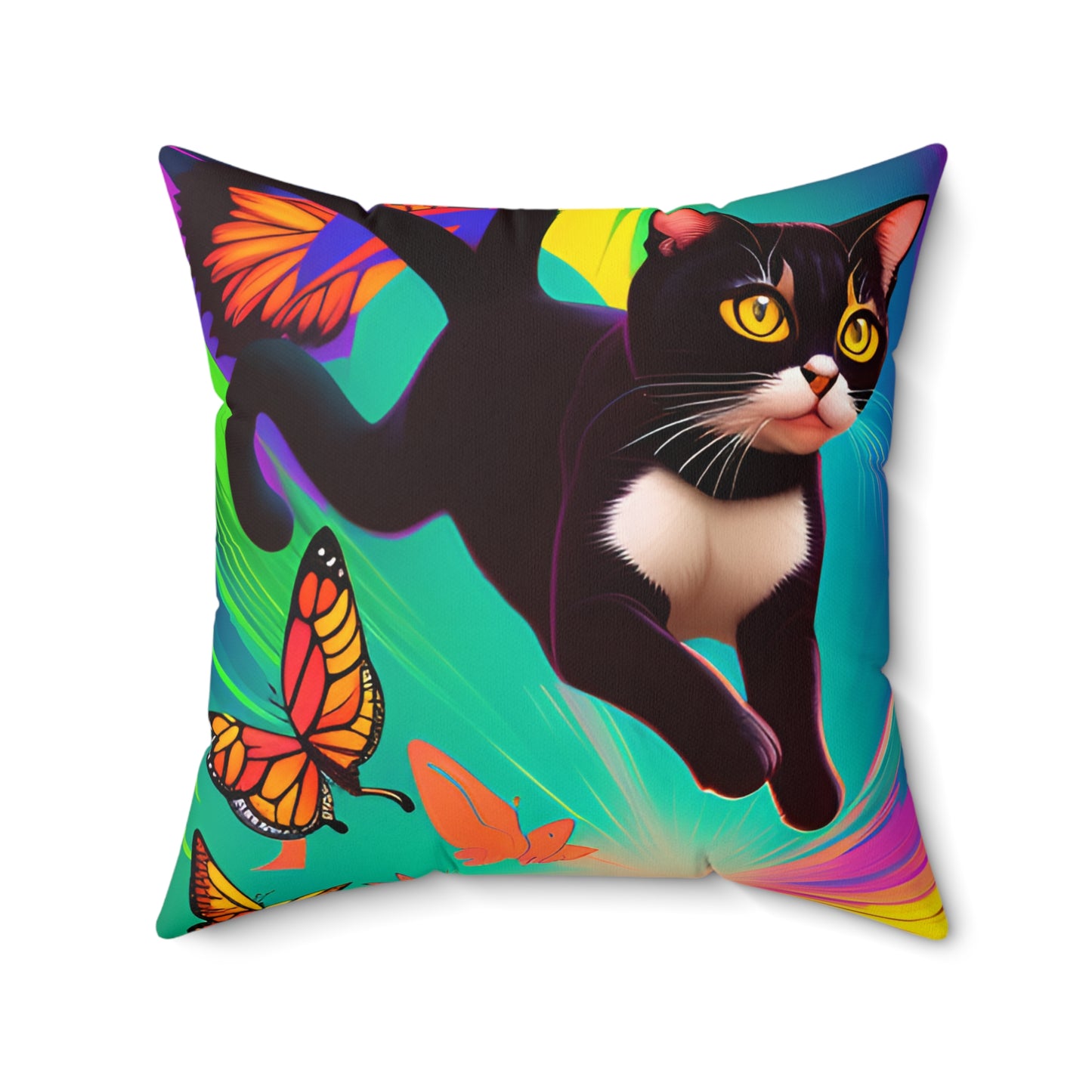 Black Cat Butterflies Spun Polyester Square Pillow