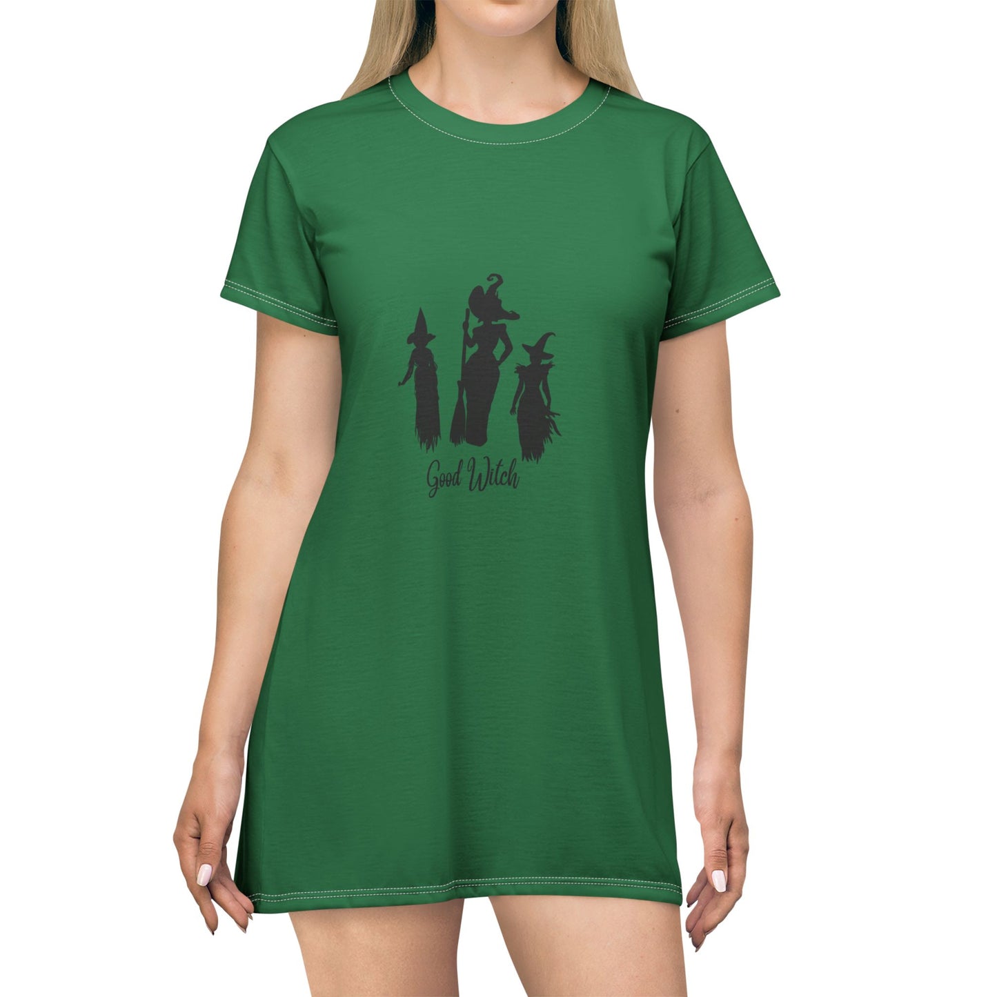 Good Witch T-Shirt Dress (AOP) dark green