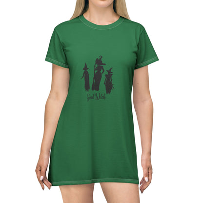 Good Witch T-Shirt Dress (AOP) dark green