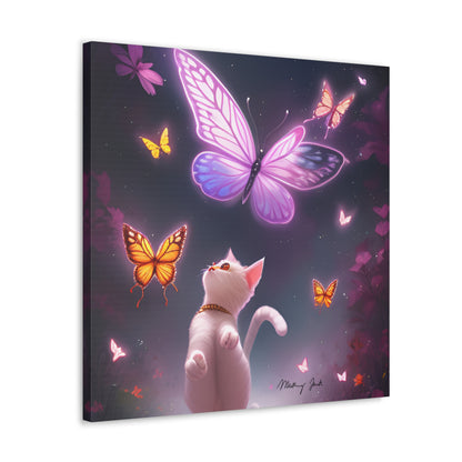 White Kitten & Butterflies Canvas Gallery Wraps