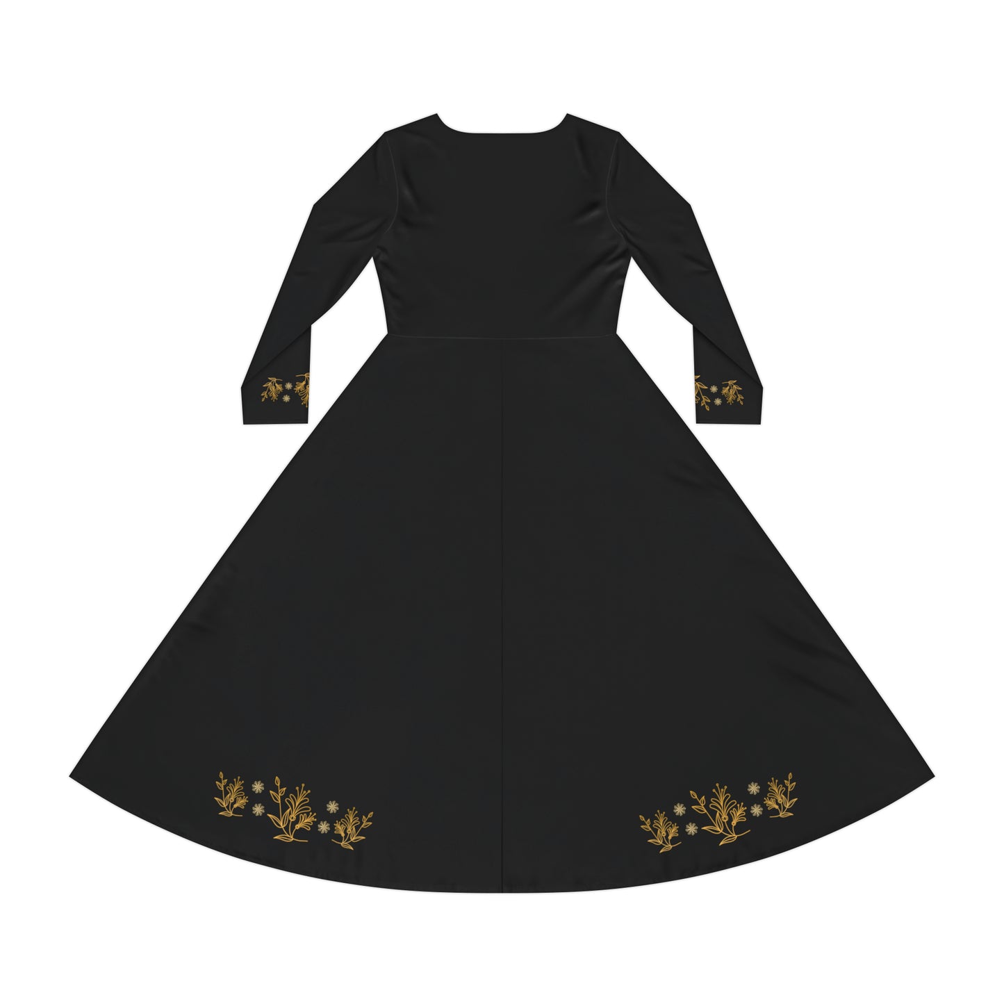 Christmas Flower & Snowflake Black Women's Long Sleeve Dance Dress (AOP)