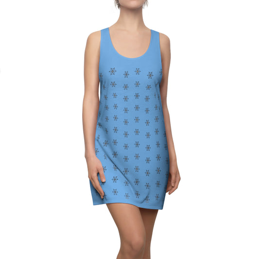 Women's Snowflake Black Design on Light Blue Cut & Sew Racerback Dress (AOP)