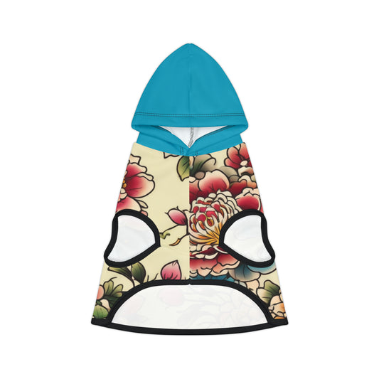 Japanese Flower Design Blue Hood Pet Hoodie