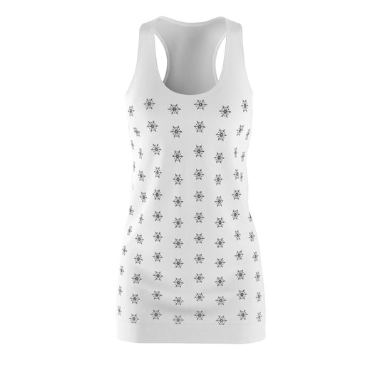 Women's Snowflake Black Design on White Cut & Sew Racerback Dress (AOP)