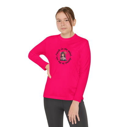Anime Girl with Flowers Youth Long Sleeve Tee with Inspirational Quote, Perfect for Sports, Gifts, Everyday Wear, Motivational Apparel, Unisex Style