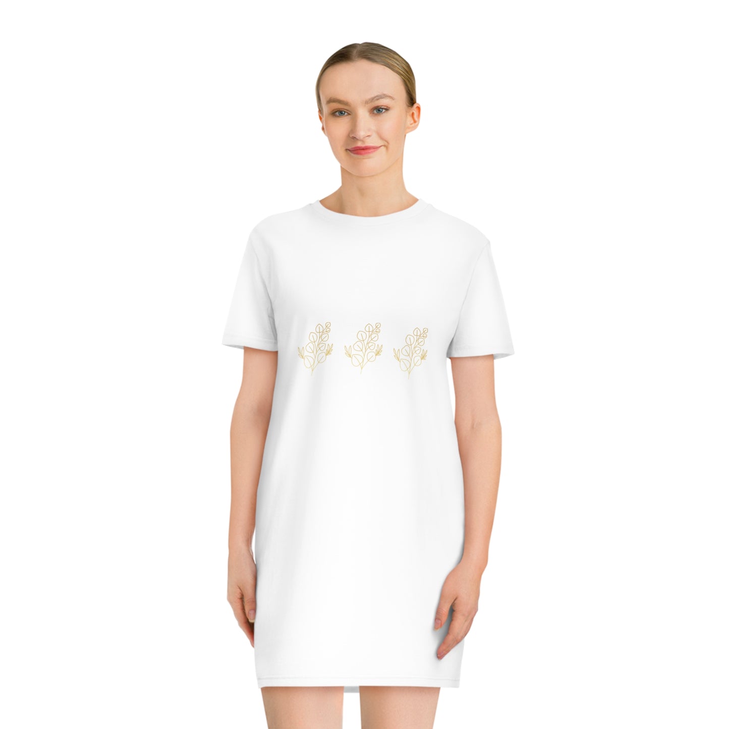 Gold & White Flower Design Spinner T-Shirt Dress