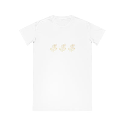 Gold & White Flower Design Spinner T-Shirt Dress