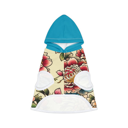 Japanese Flower Design Blue Hood Pet Hoodie