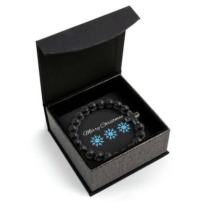 Cross Bead Bracelet Blue Snowflake