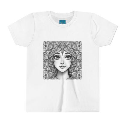 Mandala Hair Youth Floral Design Short Sleeve Tee (Lightweight with soft feel) - Cute T-Shirt for Kids, Perfect Gift for Birthdays, Summer Fun, Art Lovers, Casual Wear