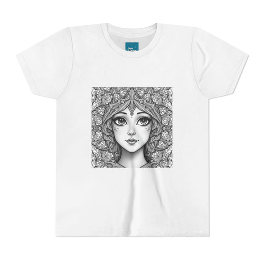 Mandala Hair Youth Floral Design Short Sleeve Tee (Lightweight with soft feel) - Cute T-Shirt for Kids, Perfect Gift for Birthdays, Summer Fun, Art Lovers, Casual Wear