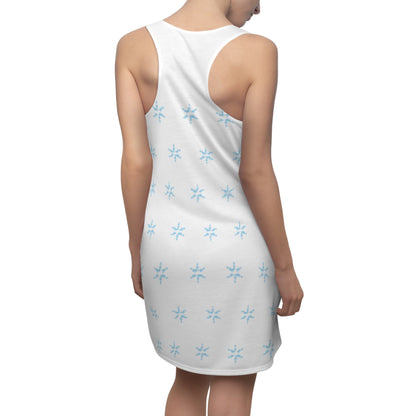 Women's Snowflake Ice Blue Cut & Sew Racerback Dress (AOP)