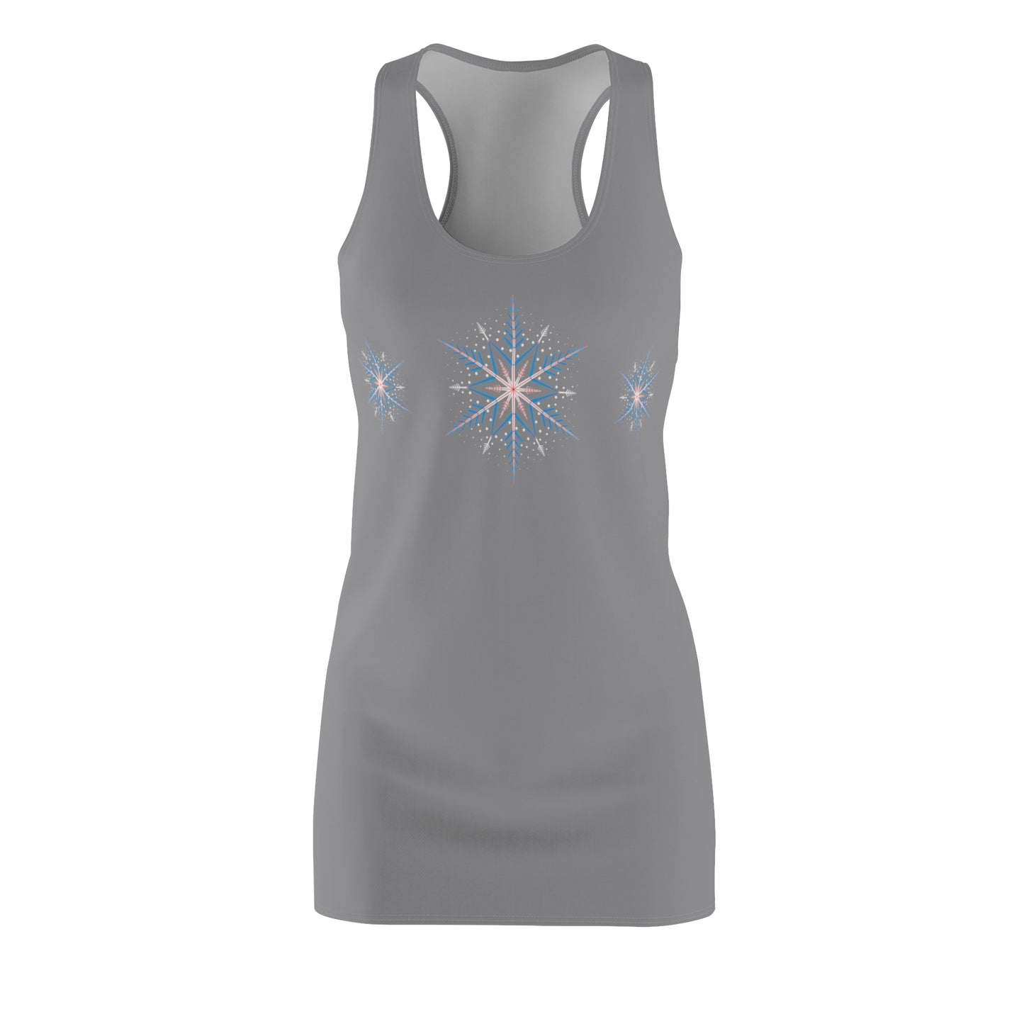 Women's Snowflake Trio Sparkle Design on Grey Cut & Sew Racerback Dress (AOP)