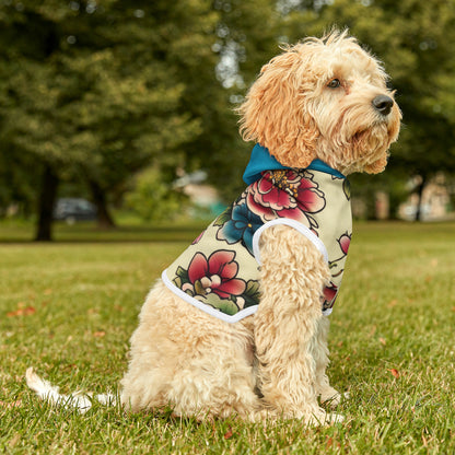 Japanese Flower Design Blue Hood Pet Hoodie