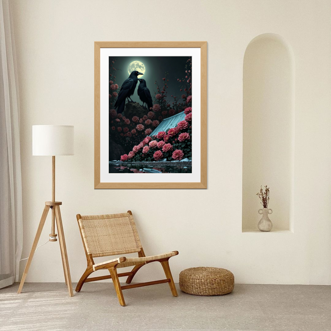 Ravens on the Pink Blossom Roof