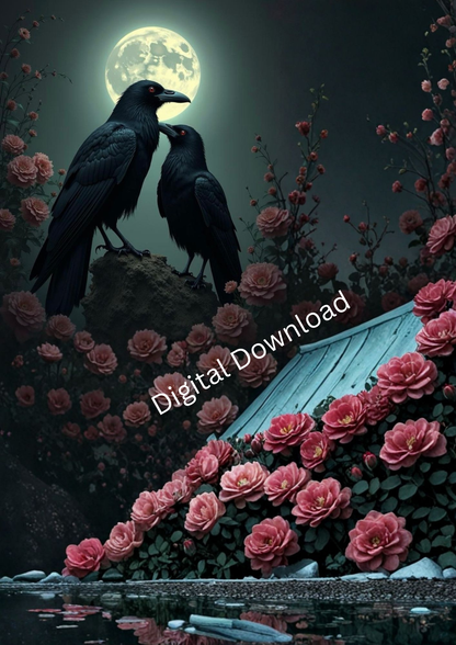 Ravens on the Pink Blossom Roof