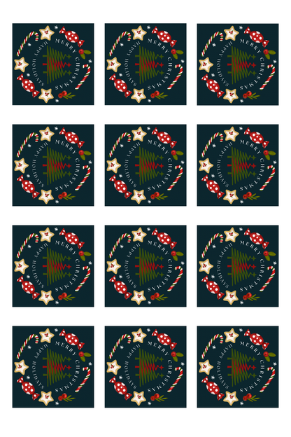 Merry Christmas & Happy Holidays Stickers (48 stickers per 11x8.5 size sheet)
